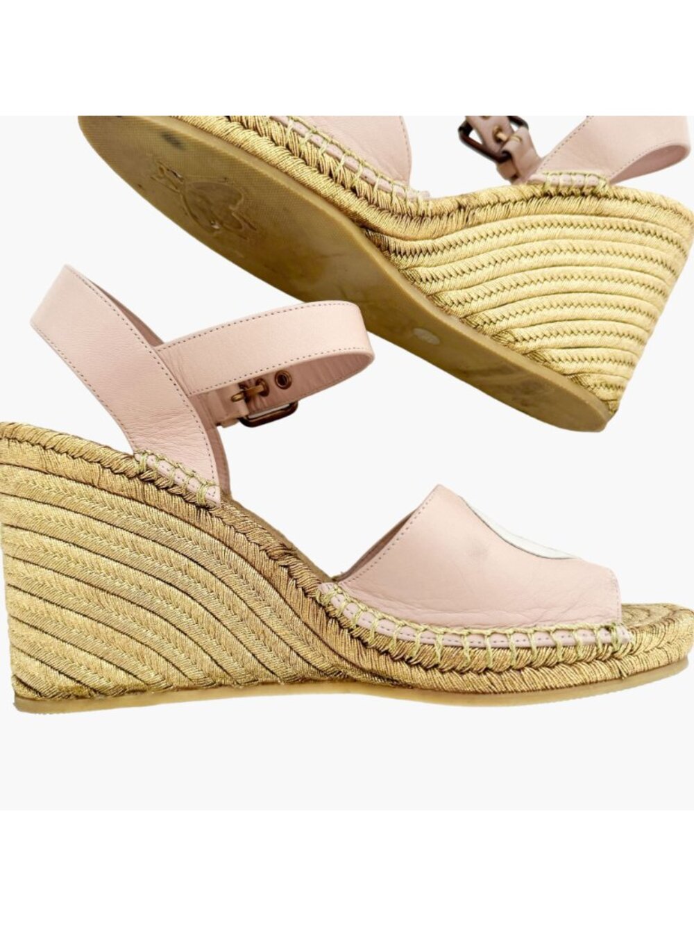 Gucci Flor GG Espadrille Wedge Sandals EU 39.5 US 9.5 Pink Gold Platform Heel - Picture 11 of 11